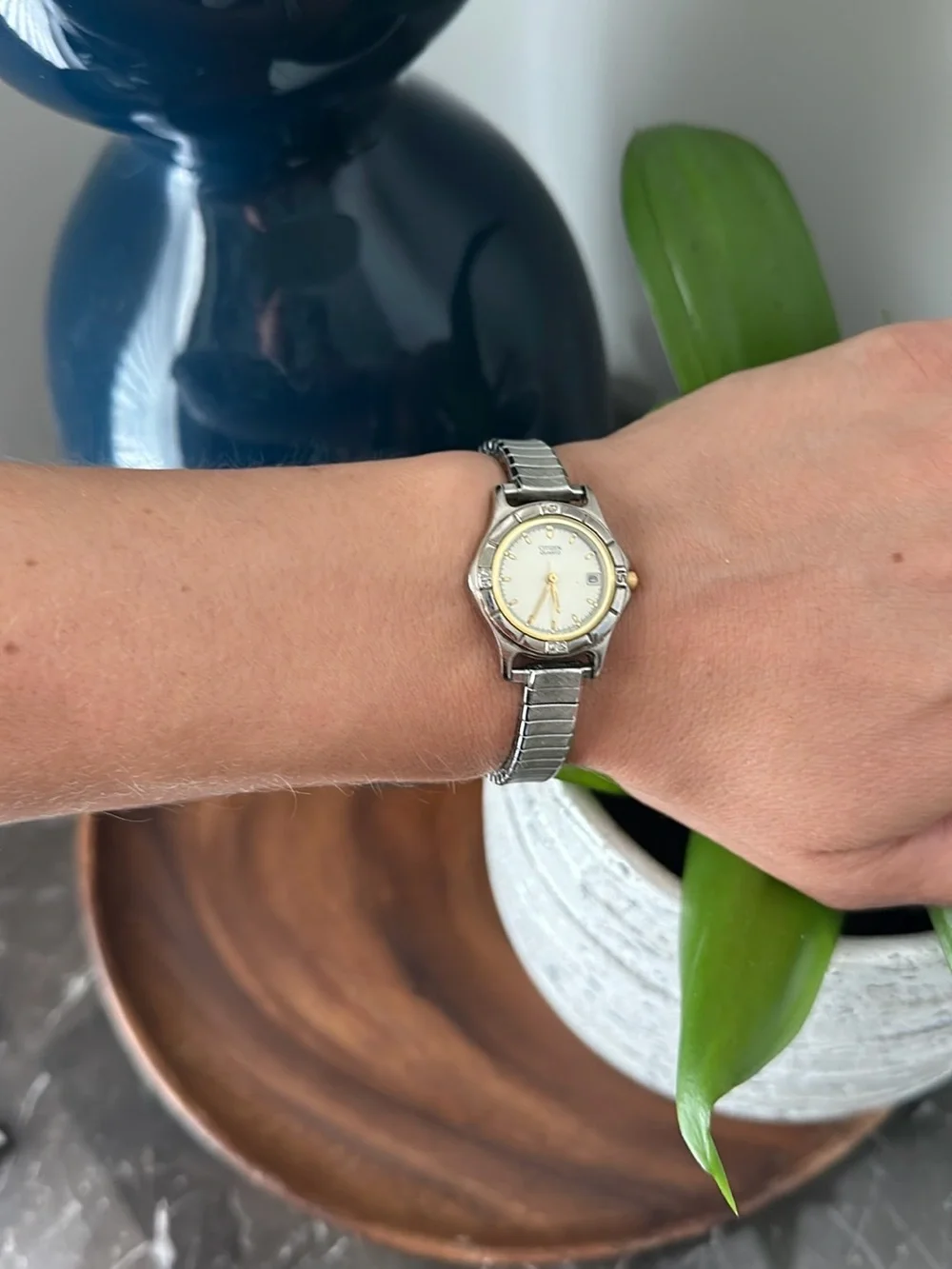 Citizen Silver and Gold-Tone Ladies Watch with Ivory Dial